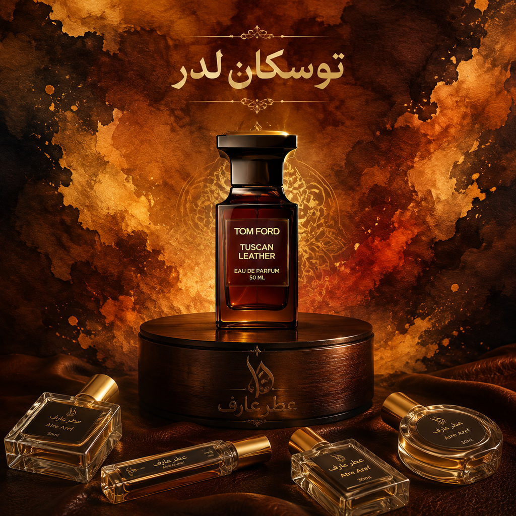 اسانس عطر توسکان لدر (Tuscan Leather) تام فورد | مردِ سرکش و اشرافی | رایحه‌ای چرمی، دودی و گرم با ترکیبی جسور از زعفران، تمشک و چرم