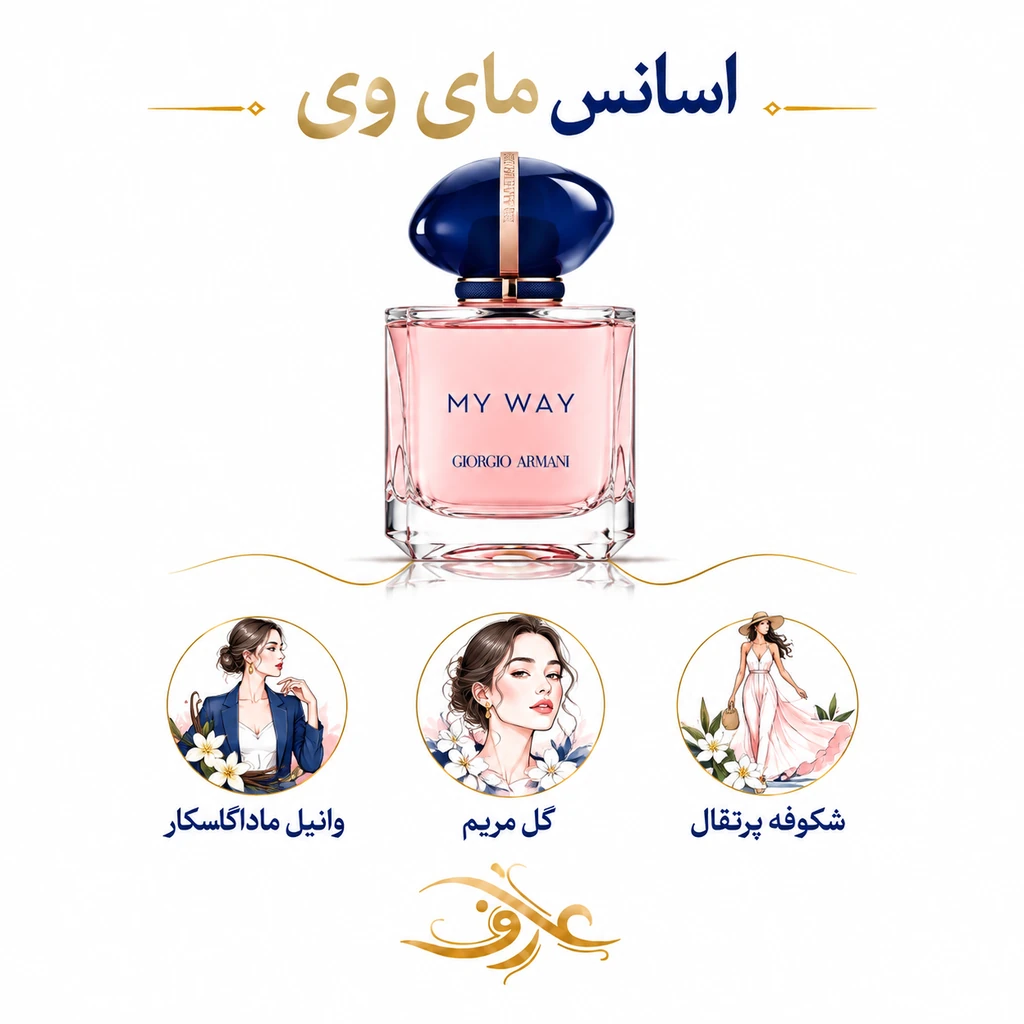 اسانس عطر مای وی (My Way)  | زنِ ماجراجو و آزاداندیش | رایحه‌ای گل‌دار و درخشان برای زنی که مسیر خودش را می‌سازد