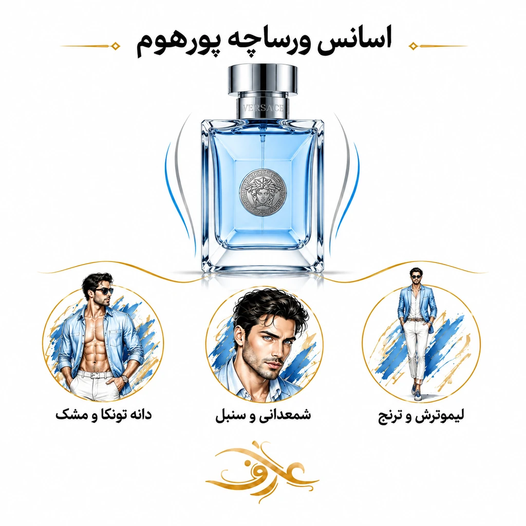 اسانس عطر ورساچه پور هوم (Versace Pour Homme) | مردِ شیک و آزاد | رایحه‌ای خنک، مرکباتی و آروماتیک با حسی تمیز، مدرن و باوقار