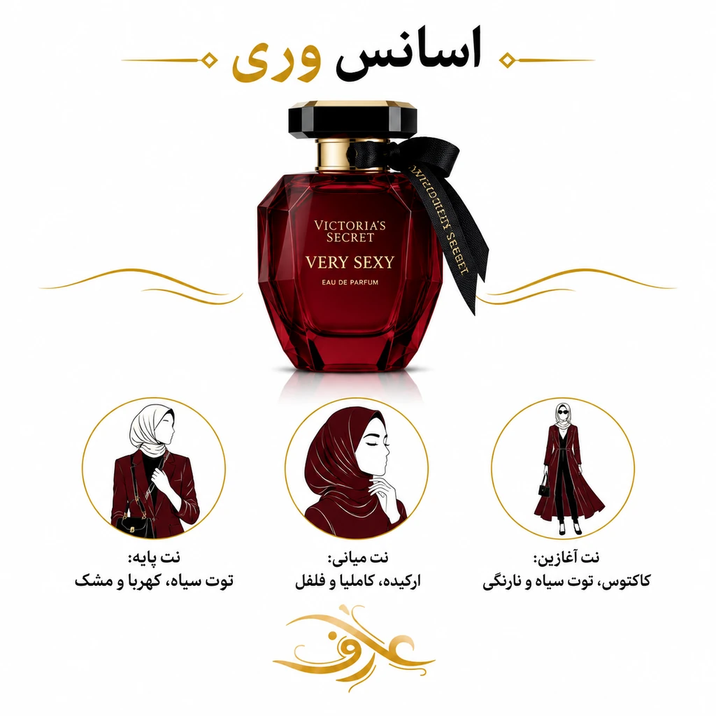 اسانس عطر وری  (Very ) ویکتوریا سکرت | زنِ بااعتمادبه‌نفس | رایحه‌ای گرم، شرقی و چوبی با حسی شیرین، جذاب و مرموز