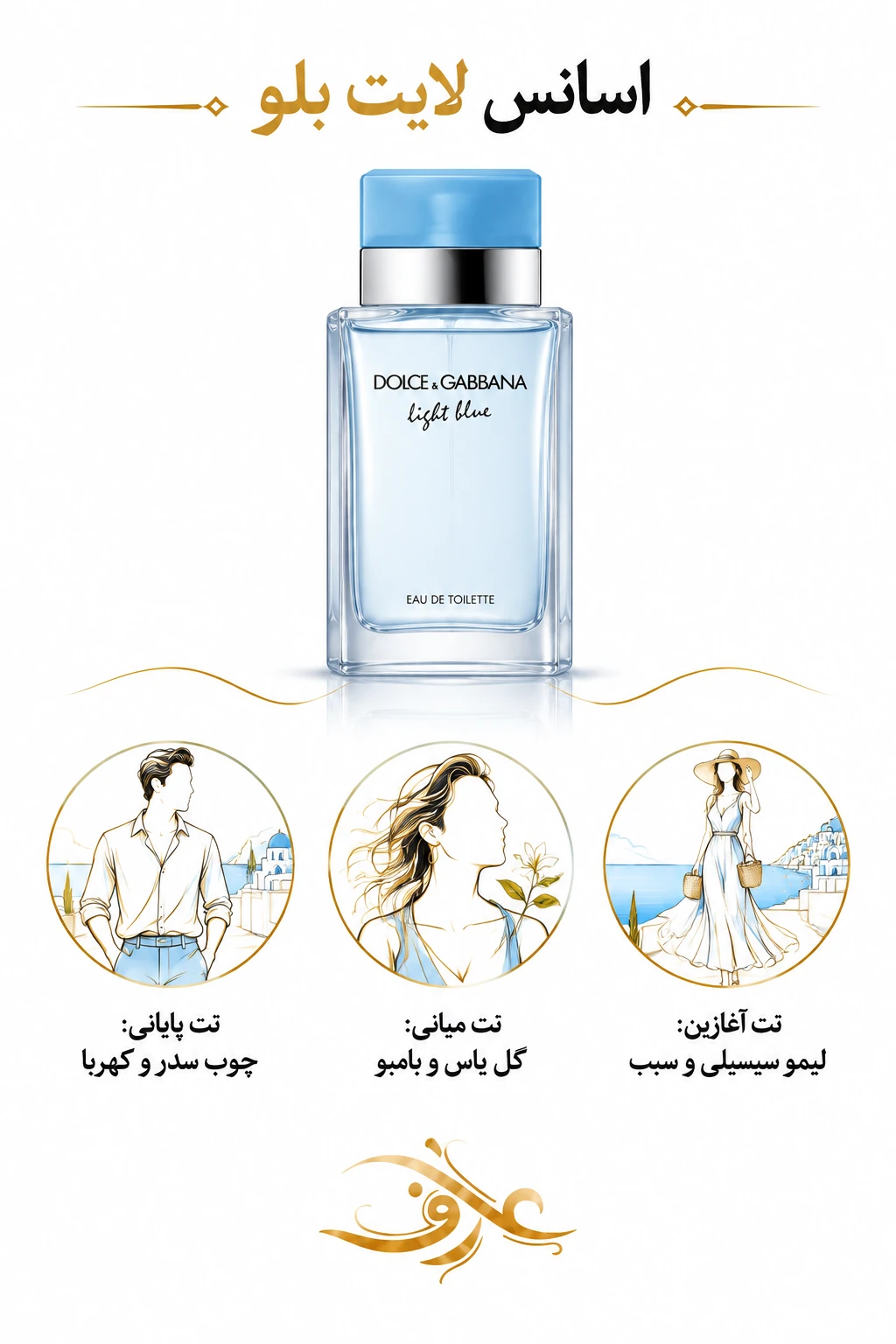 اسانس عطر لایت بلو (Light Blue) دولچه اند گابانا | بانوی آفتاب و دریای مدیترانه | رایحه‌ای خنک، مرکباتی و شاداب با حس آزادی و طراوت