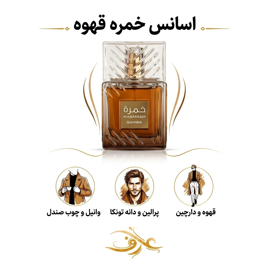 اسانس عطر خمره قهوه (Khamrah Qahwa) لطافه | مردِ گرم و اغواگر | رایحه‌ای گرم، شیرین و قهوه‌ای با حسی ادویه‌ای، وانیلی و شرقی
