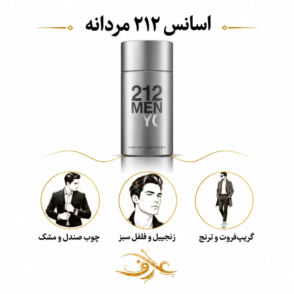 اسانس عطر وی آی پی من (212 VIP Men) کارولینا هررا | مردِ کاریزماتیک و اهل مهمانی | رایحه‌ای گرم، آروماتیک و چوبی با حسی شیرین، جذاب و پرانرژی