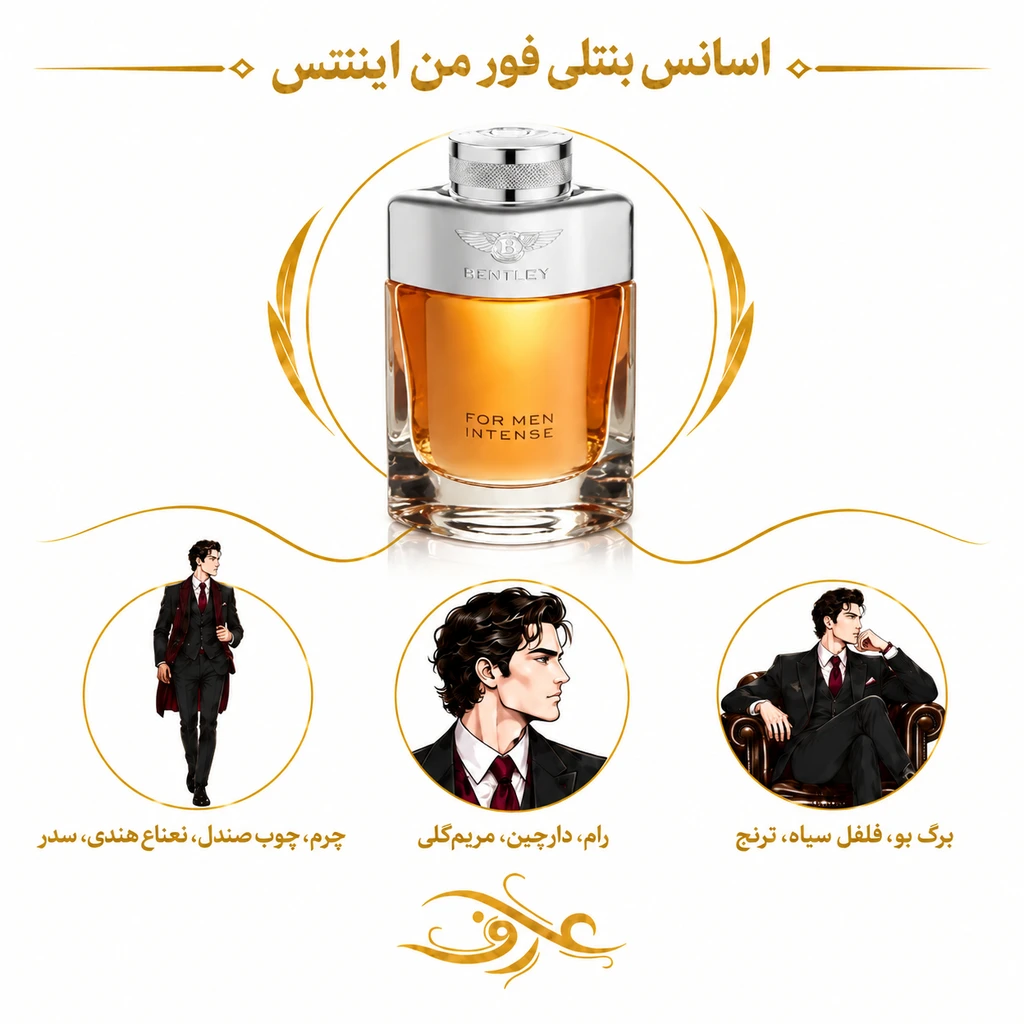 اسانس عطر بنتلی فور من اینتنس (Bentley For Men Intense) | مردِ اشرافی و قدرتمند | رایحه‌ای گرم، چرمی و چوبی با حسی شرقی، دودی و لوکس